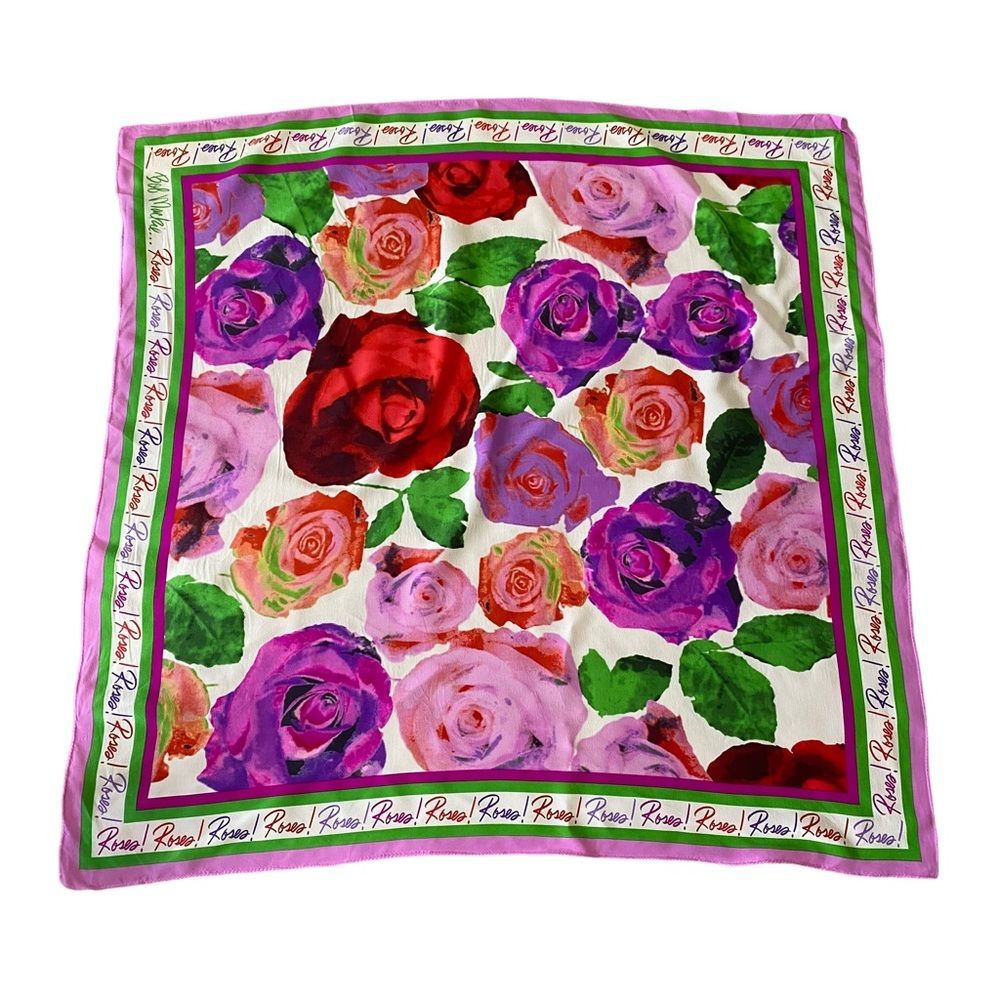 Vintage Bob Mackie Wearable Art Large Silk Scarf Roses Roses Roses